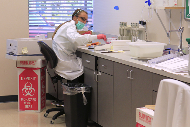 Technician Elena Fortini collects DNA samples at Metro's forensics lab Wednesday, Sept. 24, 2014 in Las Vegas. (Sam Morris/Las Vegas Review-Journal)