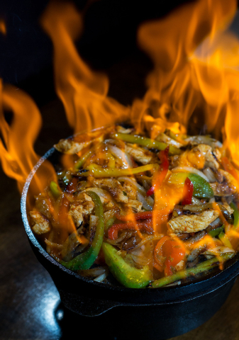 Flaming fajitas are photographed at Juan's Flaming Fajitas & Cantina, located at 9640 W. Tropicana Ave. Saturday, Sept. 27, 2014. (Samantha Clemens-Kerbs/Las Vegas Review-Journal)