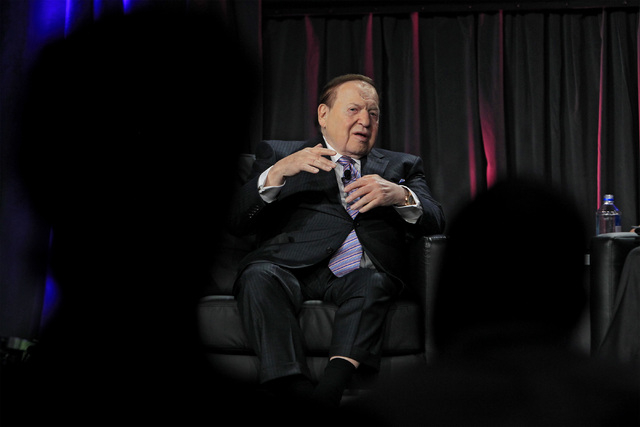 Las Vegas Sands CEO Sheldon Adelson delivers a keynote address at Global Gaming Expo Wednesday, Oct. 1, 2014, at the Sands Convention Center. (Sam Morris/Las Vegas Review-Journal)