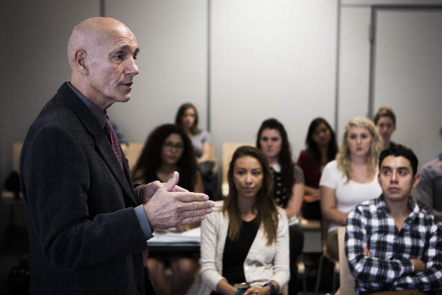Attila Lawrence, professor of Interior Architecture at UNLV, speaks during a class at Lou Ruvo Cleveland Clinic at
888 W. Bonneville Avenue on Wednesday, Oct. 15, 2014. Over 20  students met with  ...