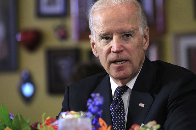 Vice President Joe Biden speaks with politicians and business owners during a round table to discuss a minimum wage increase Monday, Oct. 6, 2014 at Casa Don Juan in downtown Las Vegas. (Sam Morri ...