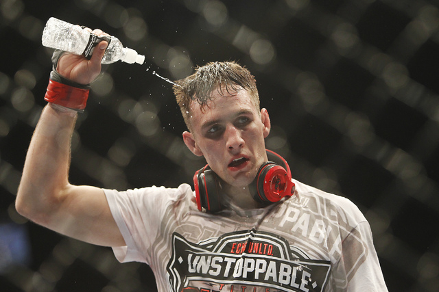Rory MacDonald cools off after defeating Demian Maia during UFC 170 at the Mandalay Bay Events Center in Las Vegas on Saturday night, Feb. 22, 2014. (Jason Bean/Las Vegas Review-Journal)