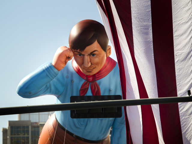 The Cox Cable inflatable cowboy during the Nevada Day Parade on Fourth Street in downtown Las Vegas on Friday, Oct. 31. Thousands lined the street to celebrate Nevada's Sesquicentennial. (Jeff ...