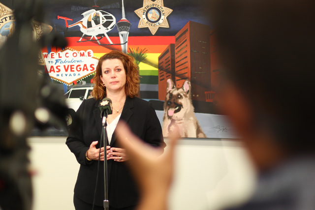 Metropolitan Police Department's Director of Laboratory Services Kim Murga speaks during a news conference regarding the agency's backlog of rape kits at Metro headquarters in Las Vegas on Monday, ...