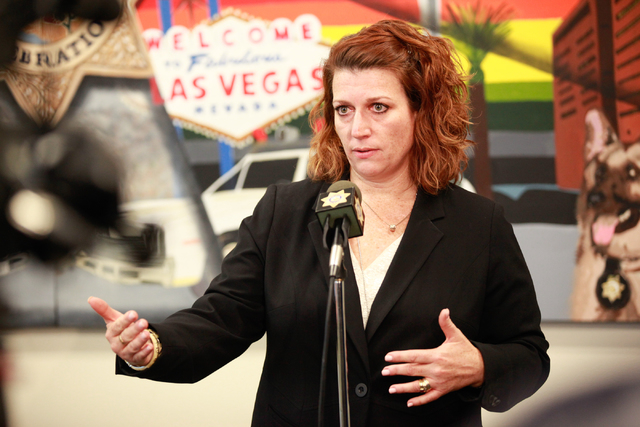 Metropolitan Police Department's Director of Laboratory Services Kim Murga speaks during a news conference regarding the agency's backlog of rape kits at Metro headquarters in Las Vegas on Monday, ...