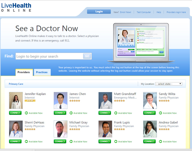 LiveHealth Online home page