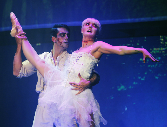 Antenor da Silva, left, and Amber Snow perform in "Zombie Burlesque" in the V Theater in the Miracle Mile Shops at Planet Hollywood. (Jason Bean/Las Vegas Review-Journal)