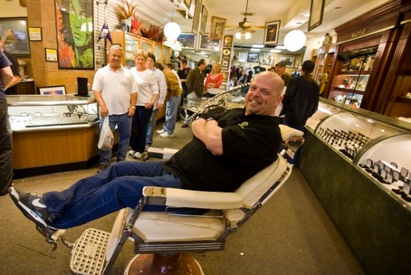 Gold & Silver Pawn Shop co-owner Rick Harrison reclines in a barber chair at his shop at 713 La ...