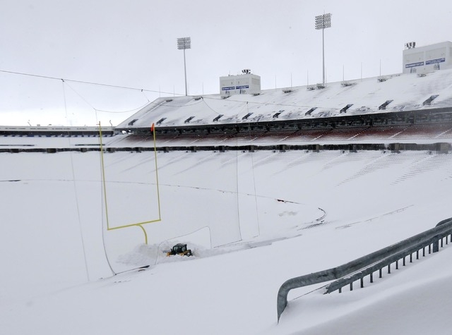 Nov 20, 2014; Orchard Park, NY, USA; A general view of the field and seating area of Ralph Wilson Stadium after a major snow storm hit the area. Mandatory Credit: Kevin Hoffman-USA TODAY Sports