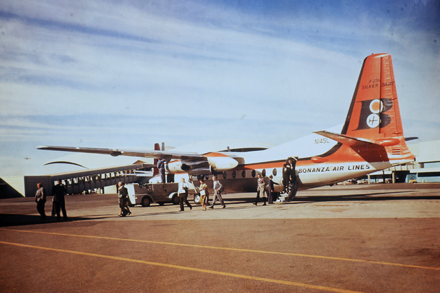 This is a photo of N145L, a Bonanza Air Lines F-27A, that crashed Nov. 15, 1964 about 15 miles southwest of McCarran International Airport, killing all 29 on board. (Courtesy of Scroggins Aviation)