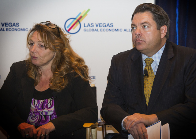 Outgoing Assembly Speaker Marilyn Kirkpatrick, D-North Las Vegas, and Senate Majority Leader Michael Roberson, R-Las Vegas, served on a panel during the What's Next for Education luncheon at MGM G ...