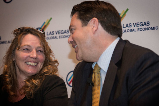 Outgoing Assembly Speaker Marilyn Kirkpatrick, left, D-North Las Vegas, and Senate Majority Leader Michael Roberson, R-Las Vegas, were part of panel during the What's Next for Education luncheon a ...