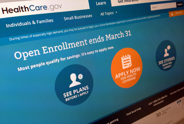 This March 1, 2014 file photo shows part of the website for HealthCare.gov, seen in Washington.  (AP Photo/Jon Elswick, File)