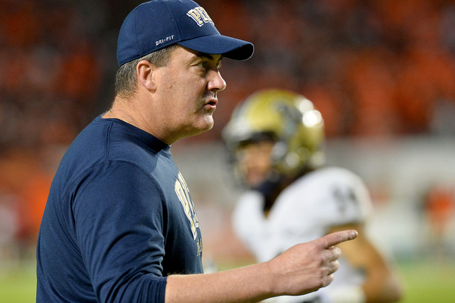 Nov 29, 2014; Miami Gardens, FL, USA; Pittsburgh Panthers head coach Paul Chryst reacts on the sideline during the second half against Miami Hurricanes at Sun Life Stadium. (Steve Mitchell-USA TOD ...