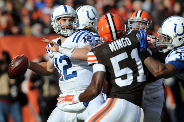 AFC South: Indianapolis Colts -- Quarterback Andrew Luck (12) looks to pass against the Cleveland Browns during the first quarter at FirstEnergy Stadium on Dec. 7, 2014. (Ken Blaze-USA TODAY Sports)