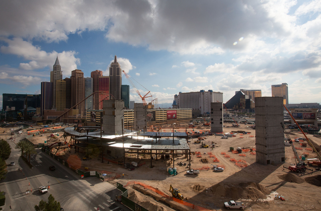 Construction continues at the MGM-AEG arena site, located on 16 acres west of the New York-New York parking garage, Thursday, Dec. 18, 2014. The 650,000-square-foot arena and event center is a $37 ...