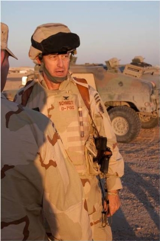 U.S. Army Reserve soldier, Col. Austin Schmidt, talks to troops while serving a tour in Iraq in 2006. (Photo courtesy of Col. Austin Schmidt - retired - to the Las Vegas Review-Journal)