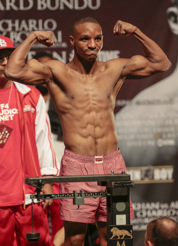 Devon Alexander strikes a pose during the official weigh-in at the MGM Grand Garden Arena in Las Vegas, Friday, Dec. 12, 2014. (Donavon Lockett/Las Vegas Review-Journal