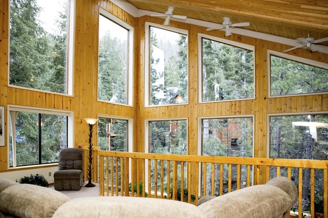 This 3,500-square-foot Mount Charleston cabin features a pine interior and lots of windows. (Tonya Harvey/Real Estate Millions)