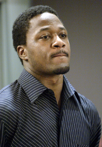 Tennessee Titans cornerback Adam "Pacman" Jones stands in a courtroom for an arraignment in Las Vegas, Dec. 6, 2007. (Jane Kalinowsky/Las Vegas Review-Journal file)