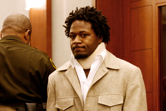 Former NFL player Adam "Pacman" Jones appears in the courtroom of Clark County District Court Judge Douglas Herndon at the Regional Justice Center in Las Vegas on Thursday, Feb. 24, 2011. (Craig L ...