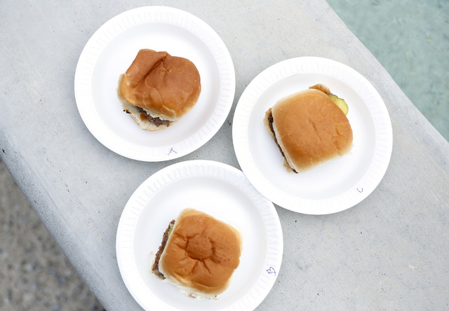 Sample A, B, and C burgers are seen Thursday, Jan. 29, 2015 at the Las Vegas Review-Journal. (Bizuayehu Tesfaye/Las Vegas Review-Journal)