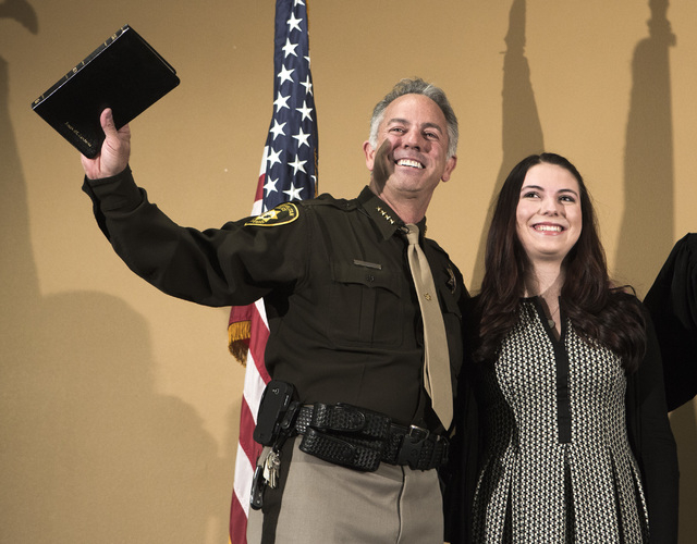 Newly elected sheriff Joe Lombardo,left, and his daughter Morgan