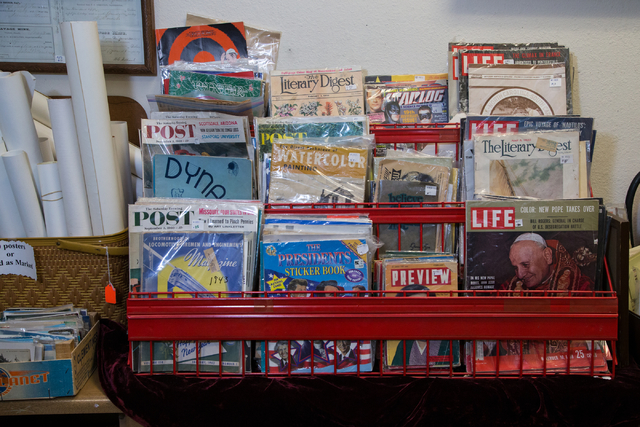 Collectable magazines are displayed in a rack at Not Just Antiques. (Donavon Lockett/View)