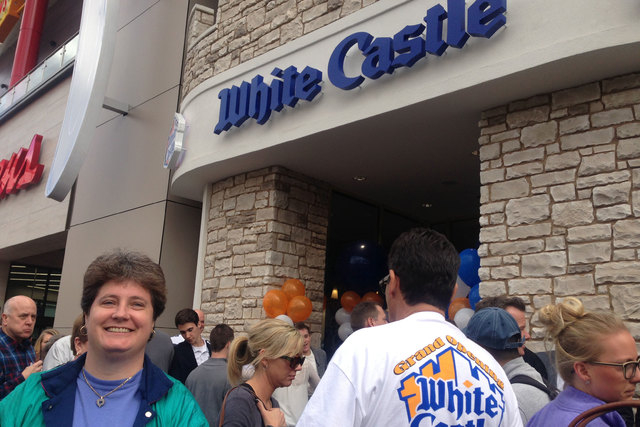 Linda Kitchel of Las Vegas, left, was first in line for White Castle opening on the Strip in Las Vegas on Tuesday, Jan. 27, 2015. (Alan Snel/Las Vegas Review-Journal)