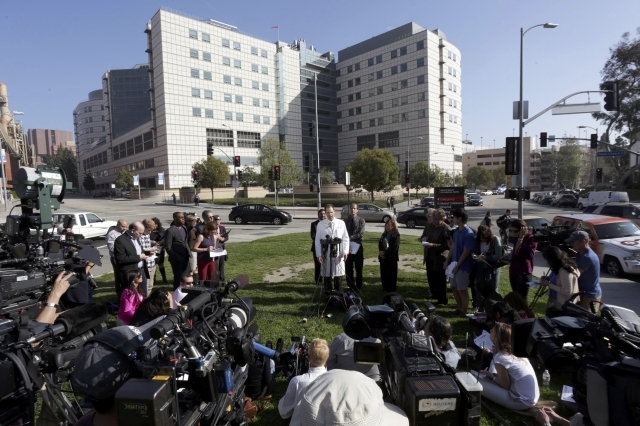 Zachary Rubin, medical director of clinical epidemiology and infection prevention, speaks at a news conference by UCLA Health System and county officials at the Ronald Reagan UCLA Medical Center i ...