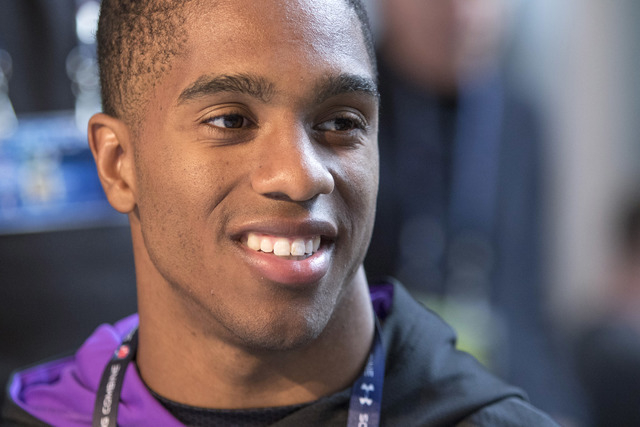 Feb 21, 2015; Indianapolis, IN, USA; Connecticut defensive back Byron Jones speaks to the media at the 2015 NFL Combine at Lucas Oil Stadium. (Trevor Ruszkowski-USA TODAY Sports)