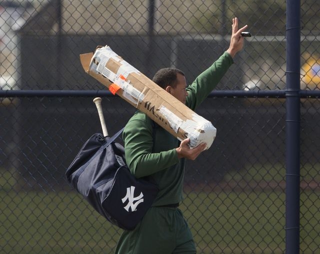 New York Yankees' Alex Rodriguez arrives at the Yankees minor league complex for spring training in Tampa, Florida February 23, 2015. (REUTERS/Scott Audette)