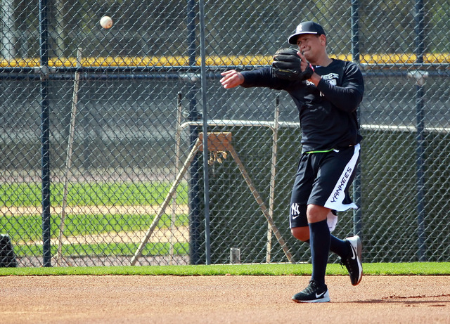Feb 23, 2015; Tampa, FL, USA; New York Yankees third baseman Alex Rodriguez (13) practices during spring training at Yankees Minor Leauge Complex. (Kim Klement-USA TODAY Sports)