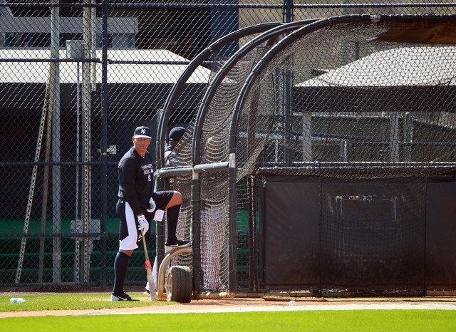 Feb 23, 2015; Tampa, FL, USA; New York Yankees third baseman Alex Rodriguez (13) takes batting practice during spring training at Yankees Minor Leauge Complex. (Kim Klement-USA TODAY Sports)