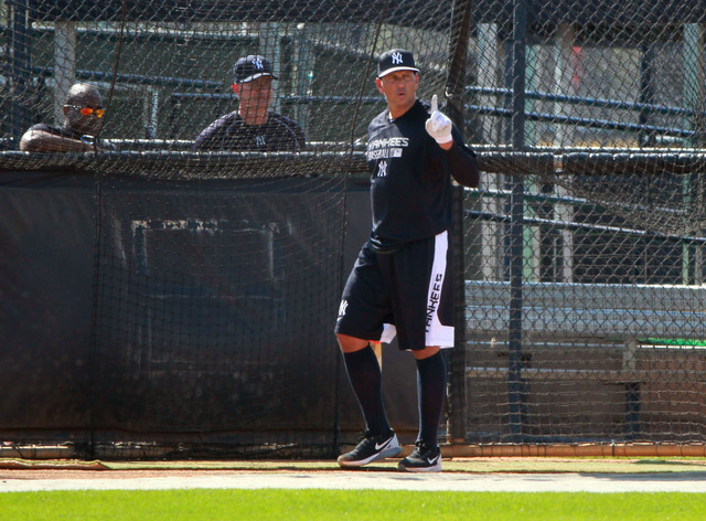 Feb 23, 2015; Tampa, FL, USA; New York Yankees third baseman Alex Rodriguez (13) takes batting practice during spring training at Yankees Minor Leauge Complex. (Kim Klement-USA TODAY Sports)