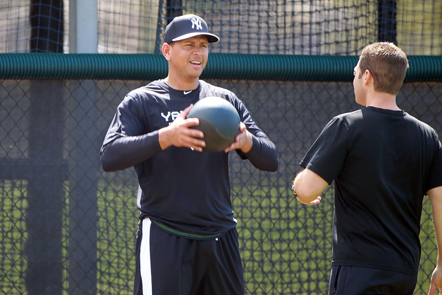 Feb 23, 2015; Tampa, FL, USA; New York Yankees third baseman Alex Rodriguez (13) works out for spring training at Yankees Minor League Complex. (Kim Klement-USA TODAY Sports)