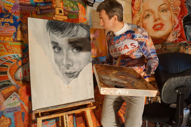 Artist ​Alex Krasky works on his latest painting in January 2015 in his studio. (Special to View)