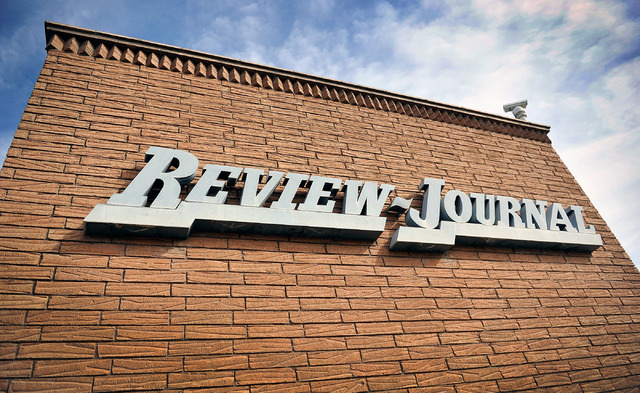 The front entrance at the Las Vegas Review-Journal is seen on Thursday, Feb. 19, 2015. Stephens Media, LLC, owner of the Review-Journal, reached an agreement to sell their holdings to New Media In ...