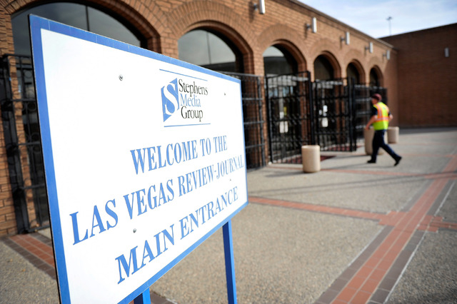 The front entrance at the Las Vegas Review-Journal is seen in on Thursday, Feb. 19, 2015. Stephens Media, LLC, owner of the Review-Journal, reached an agreement to sell their holdings to New Media ...