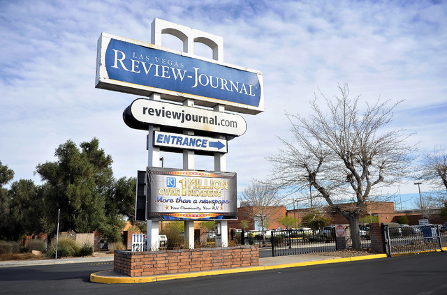 The front entrance at the Las Vegas Review-Journal is seen in Las Vegas on Thursday, Feb. 19, 2015. (David Becker/Las Vegas Review-Journal)