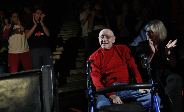Hall of Famer Jerry Tarkanian is honored during UNLV basketball's Scarlet and Gray scrimmage at the Thomas & Mack Center in Las Vegas on Oct. 17, 2013. (Jason Bean/Las Vegas Review-Journal)