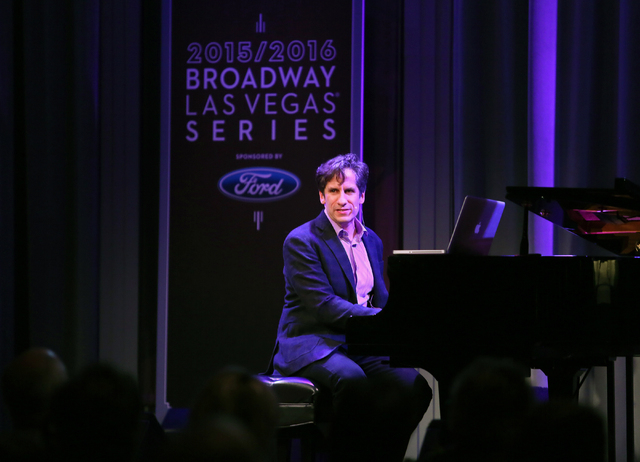 Seth Rudetsky, host of SiriusXM On Broadway's "Seth's Big Fat Broadway," plays the piano during a reveal of the The Smith Center's 2015-16 Broadway season lineup at The Smith Center Mond ...