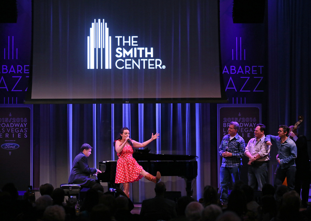 Performers entertain audience members with a number from "Idaho" during a reveal of the The Smith Center's 2015-16 Broadway season lineup at The Smith Center Monday, Feb. 23, 2015, in La ...