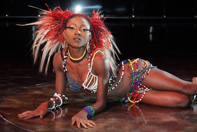 Star performer Wassa Coulibaly poses on stage at the Cirque du Soleil "Zumanity" at the New York-New York hotel-casino in Las Vegas, Tuesday, July 12, 2005. (Craig L. Moran/Las Vegas Rev ...