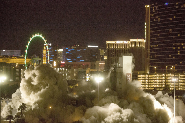 The Clarion, 205 Convention Center Drive, is imploded early Tuesday, Feb. 10, 2015. The hotel is formerly known as the Royal Americana, Paddlewheel, Debbie Reynolds Hollywood Hotel and Greek Isles ...