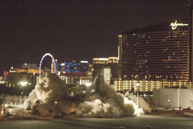 The Clarion, 205 Convention Center Drive, is imploded early Tuesday, Feb. 10, 2015. The hotel is formerly known as the Royal Americana, Paddlewheel, Debbie Reynolds Hollywood Hotel and Greek Isles ...