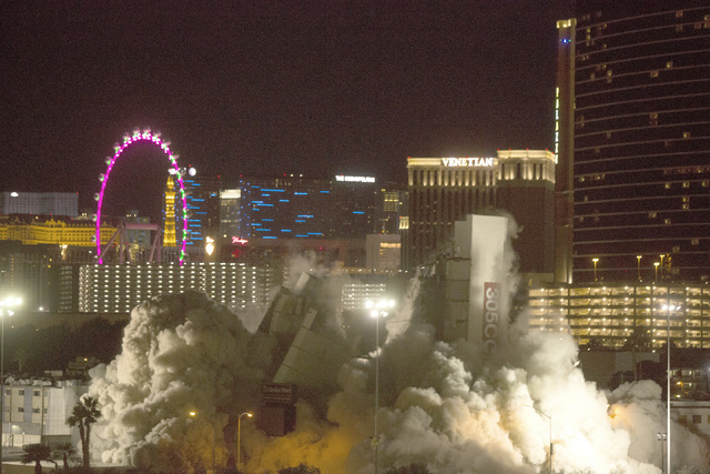 The Clarion, 205 Convention Center Drive, is imploded early Tuesday, Feb. 10, 2015. The hotel is formerly known as the Royal Americana, Paddlewheel, Debbie Reynolds Hollywood Hotel and Greek Isles ...