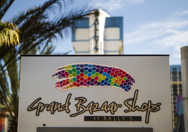Grand Bazaar Shops Las Vegas, 3645 S Las Vegas Blvd. South, sign is seen Thursday, Feb 26, 2015. The $50 million project outdoor shopping center opened 70 of the 120 stores across the 2-acre prope ...