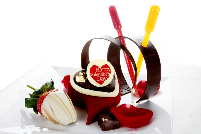 The White Chocolate Heart dessert is shown at Hank's Fine Steaks & Martinis at Green Valley Ranch Resort, 2300 Paseo Verde Parkway, Feb. 6, 2014. Hank's is offering a special Valentine's Day menu  ...