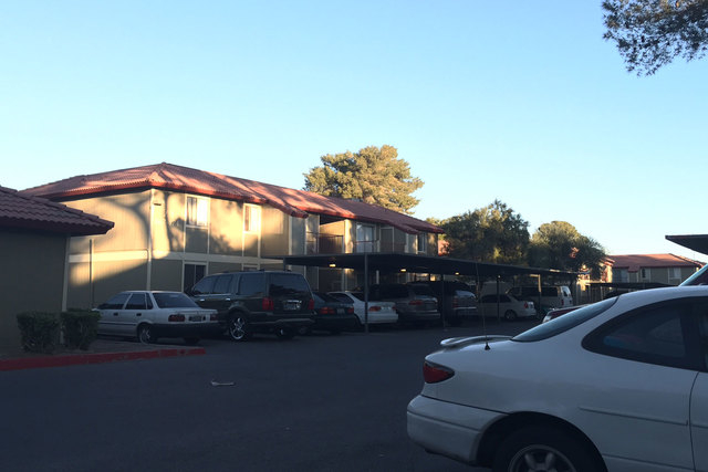 Las Vegas police are investigating a homicide that occurred about 11:30 p.m. Monday, Feb. 9, 2015, near Tropicana Avenue and Tamarus Street. (Chase Stevens/Las Vegas Review-Journal)